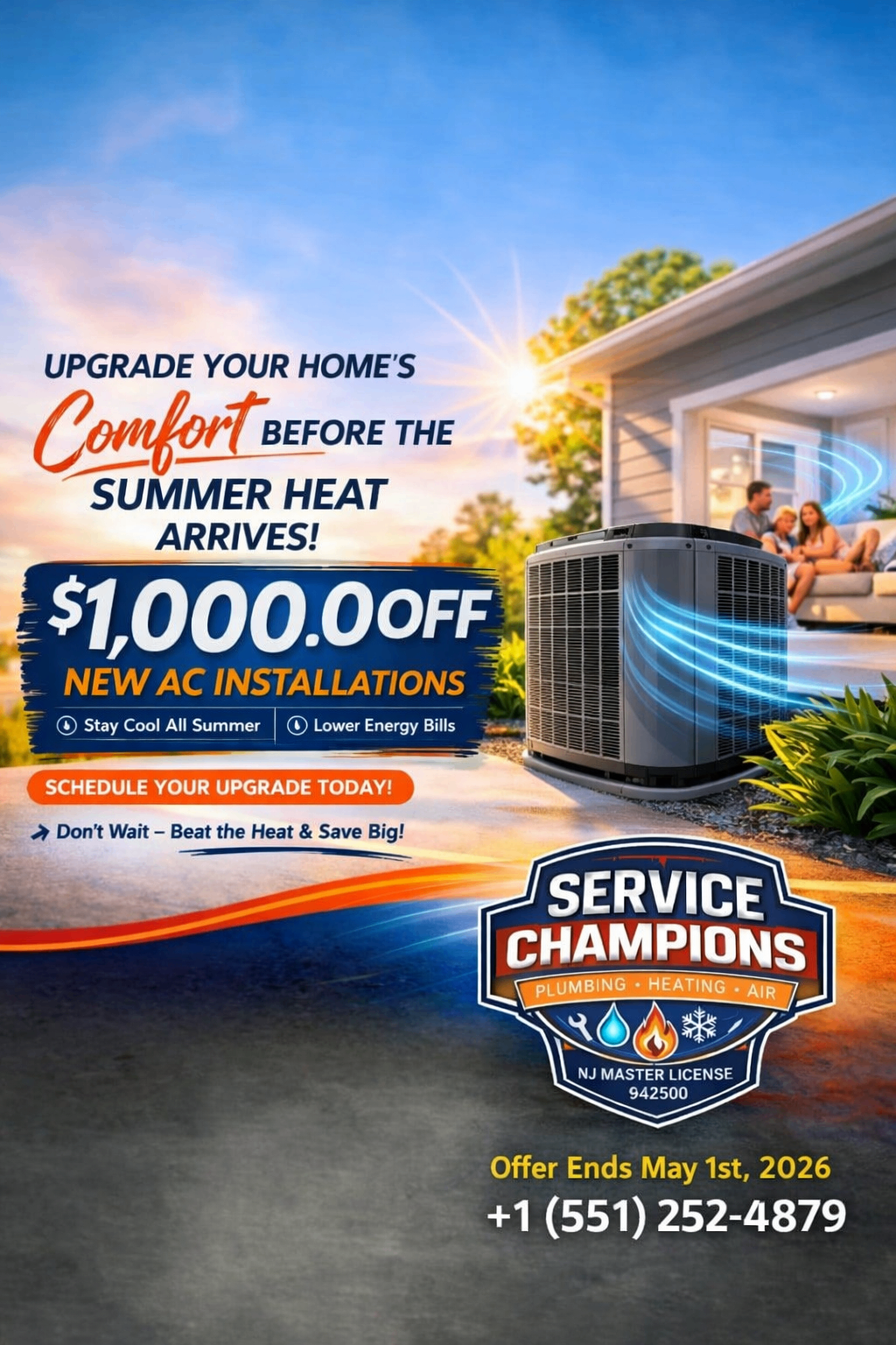 Save $1,000 on new AC installations — Service Champions limited-time offer